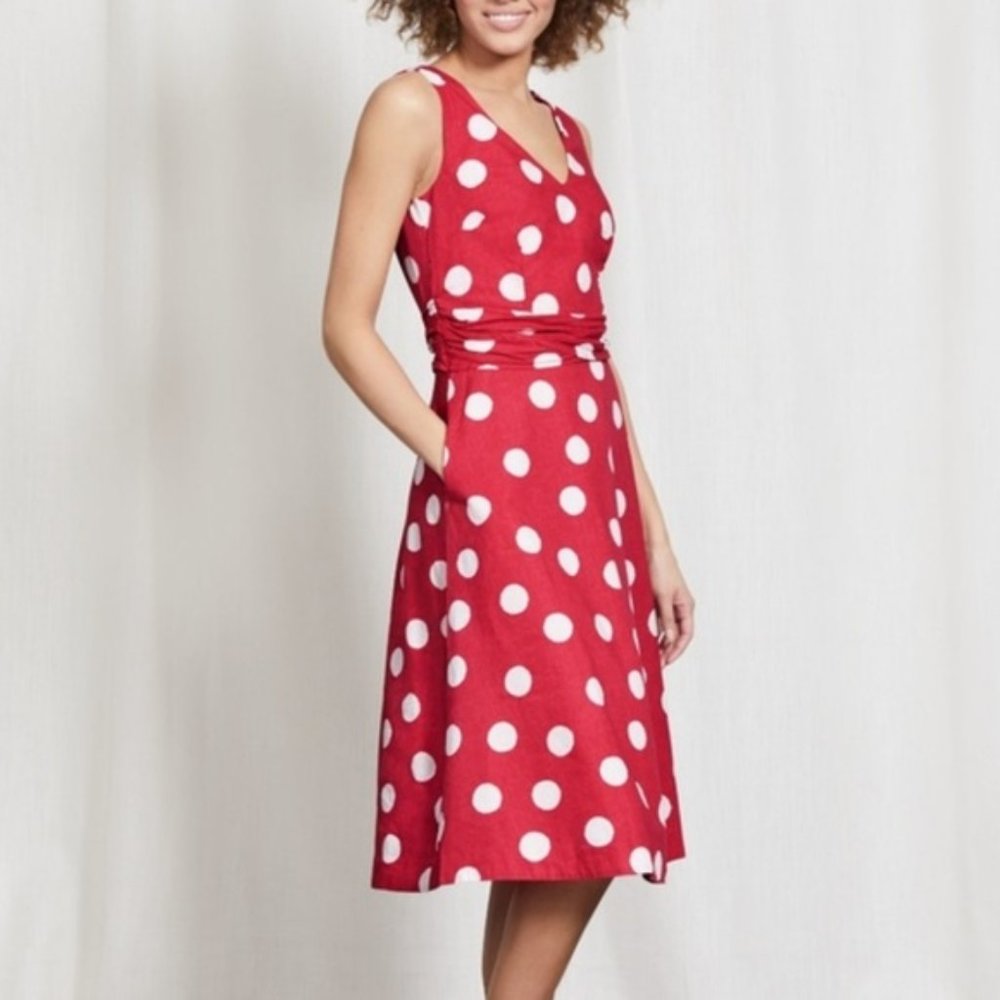 Boden Polkadot Linen Blend Lois Retro Dress 14L
